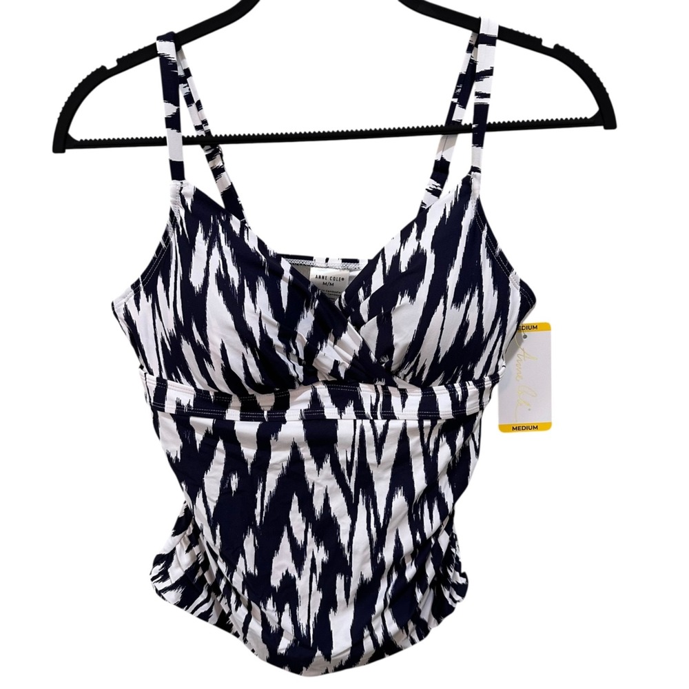 Anne Cole Womens Size S Navy White Surplice Tankini Top Underwire Swimsuit‎ NEW
